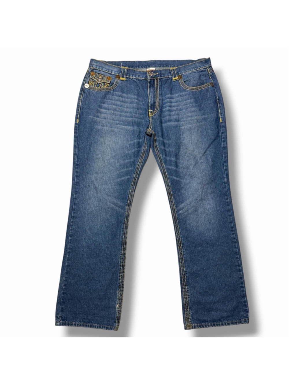 True Religion Mens Bobby Super T Jeans Thick Stitch Straight Blue 42x33 VTG USA